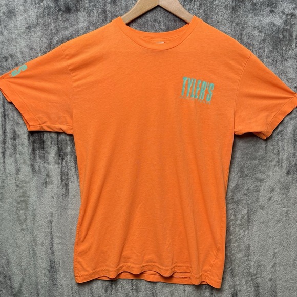 Vintage Tyler's Austin Texas Neon Orange Teal Shirt Size Medium Single Stitch - Picture 2 of 8